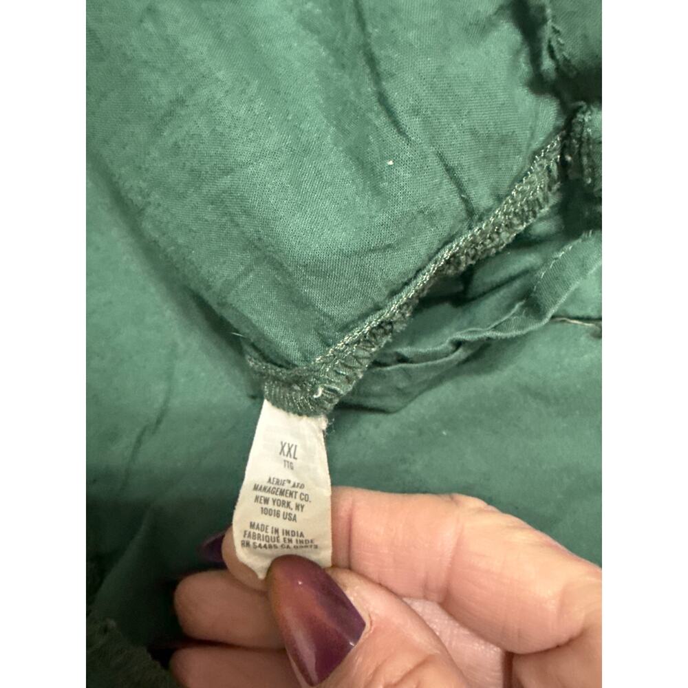 Aerie Green Floral Smocked Mini Dress Shoulder Ties Ruffled Hem Size XL - Picture 10 of 11